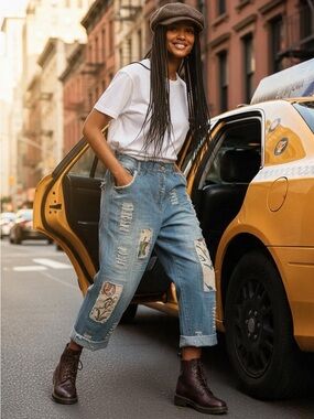 Paper Lace High-Rise Patchwork Distressed Women’s Blue Jeans